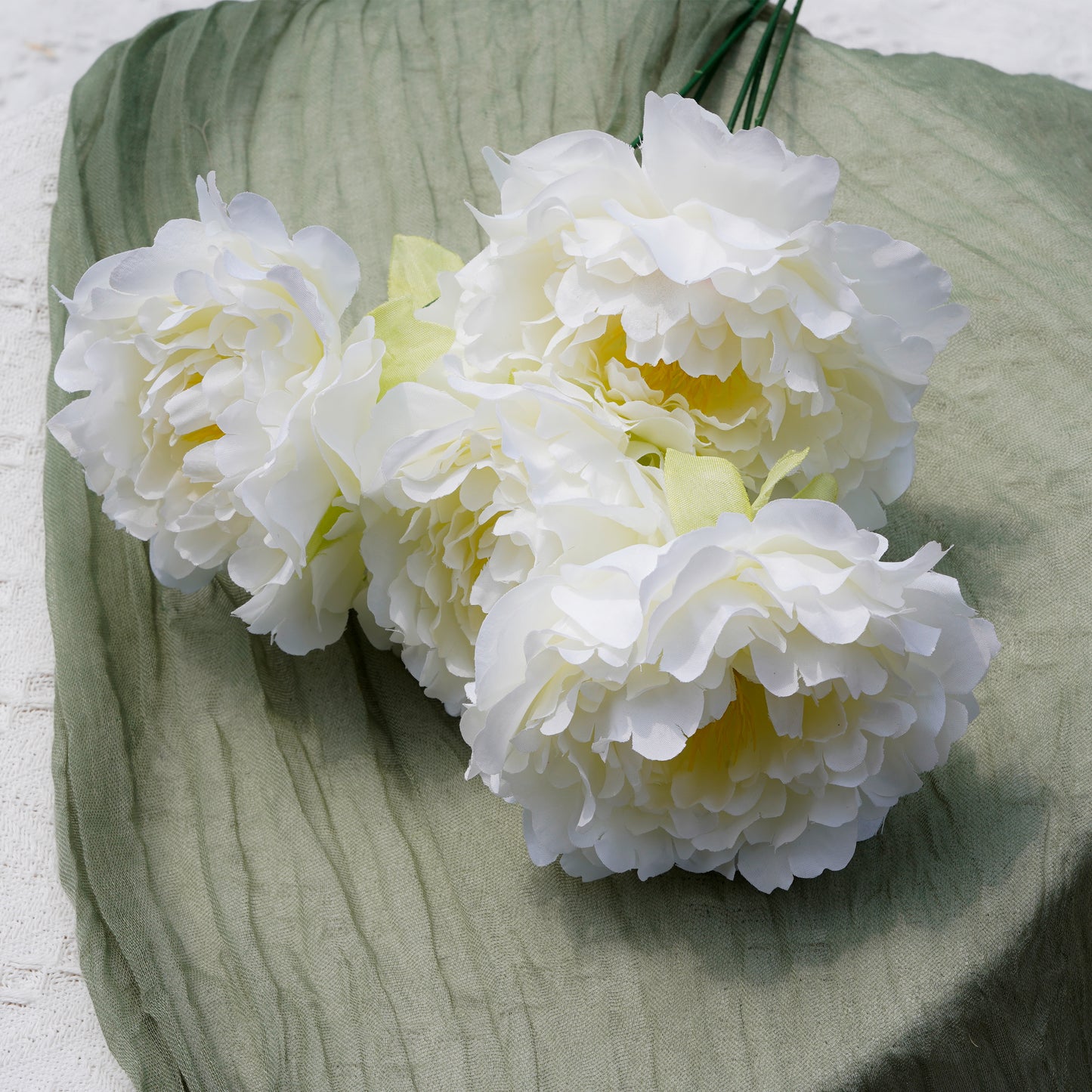 "5-stem Peony Bouquet, Leafless, Spring Color - Creamy White"把束5头牡丹春色无叶-奶白色